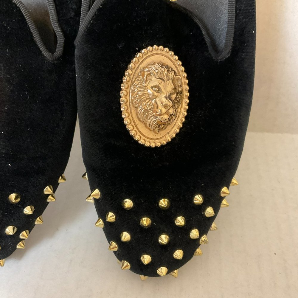 Harpelunde Velvet Loafers Men's 9 Black Gold Spikes Décor - Picture 5 of 10